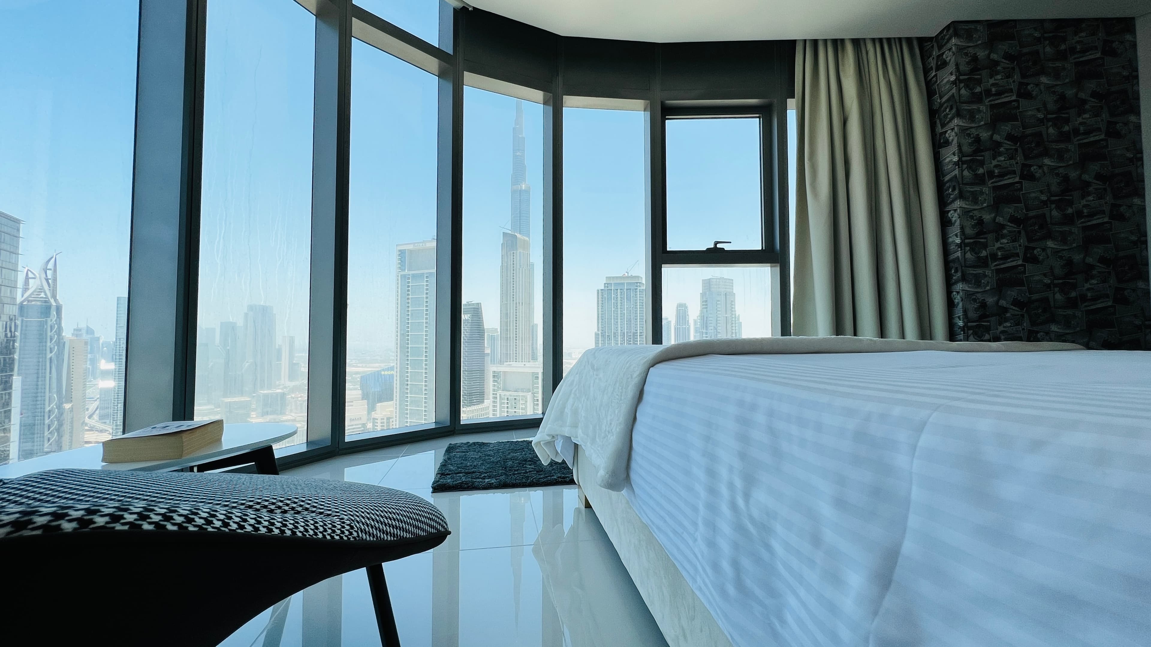 Master bedroom with floor-to-ceiling Burj Khalifa views